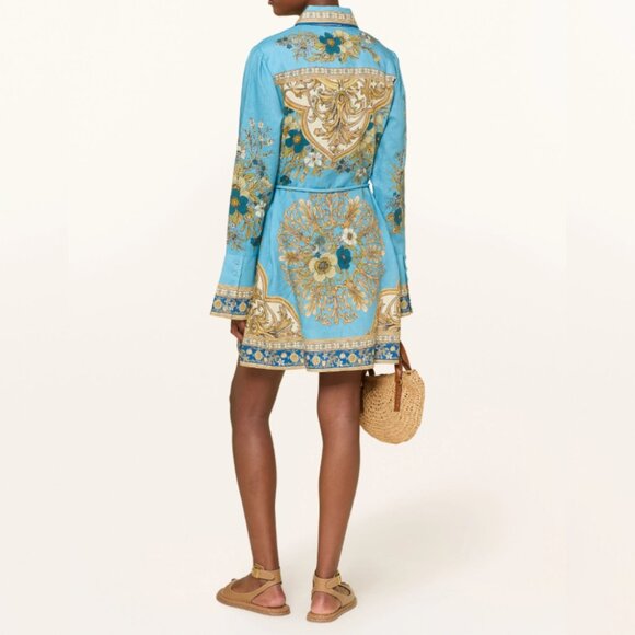 Alemais Women's Cassie Floral Flax Blue Floral-Print Belted Mini Dress - Picture 2 of 11